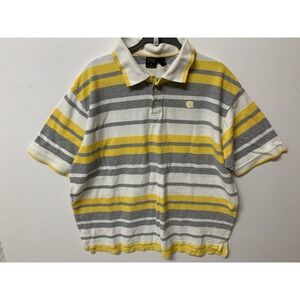 Vintage Y2K Rocawear Mens Striped Polo 2XL White Yellow Shirt Short Sleeve